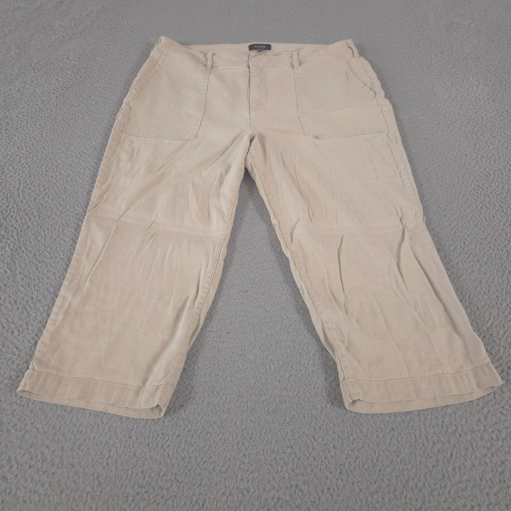 NYDJ Pants Womens 10 Petite Oxford Flat Front Utility Wide Leg Linen Blend Capri
